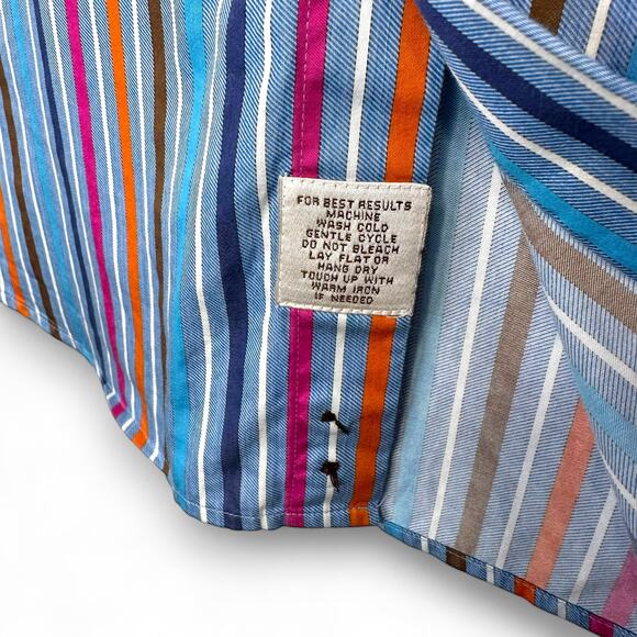 Peter Millar Men's Striped Button Up Shirt XL Blue Multi Stripe Dress Shirt - Picture 7 of 9